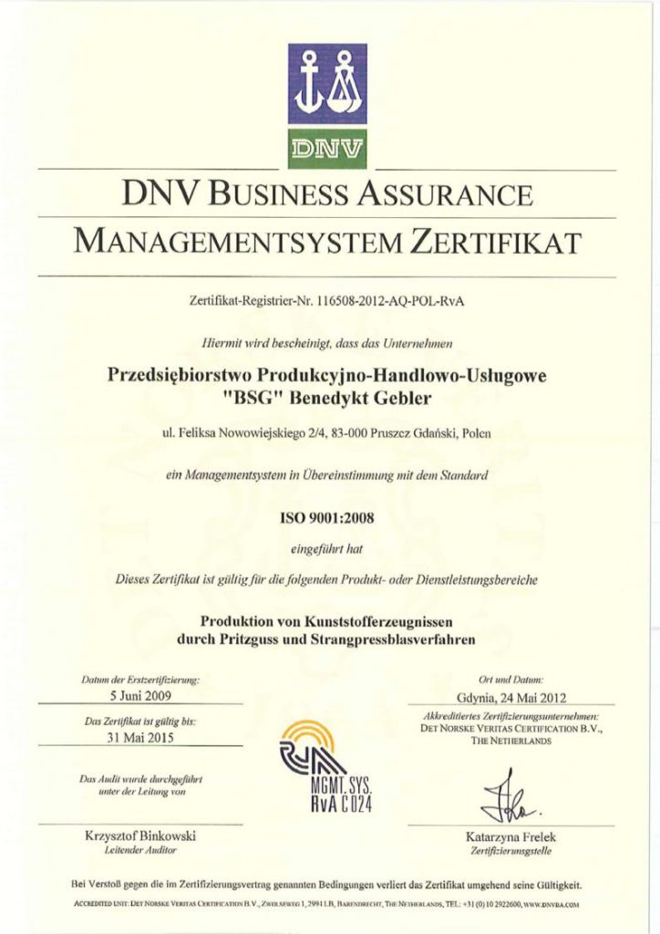 Certyfikat ISO po niemiecku