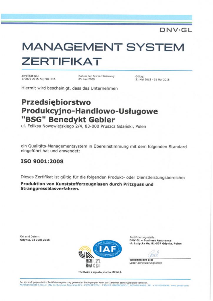 Certyfikat ISO po niemiecku 2015-2018